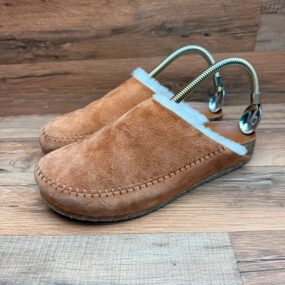 Jenni Kayne Shearling Suede Clog Mule Women's 8 EU 39 Cognac Made in Italy